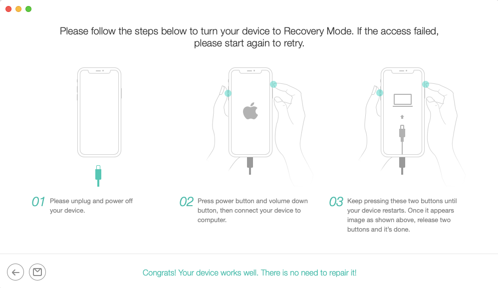 Если проблем с Айфоном нет, утилита прямо скажет об этом и не будет проводить восстановление прошивки. Фото.