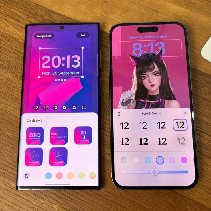 Экран блокировки — Самсунг. На Айфоне не хватает выбора стиля часов. Экран блокировки — Самсунг. На Айфоне не хватает выбора стиля часов. Фото.