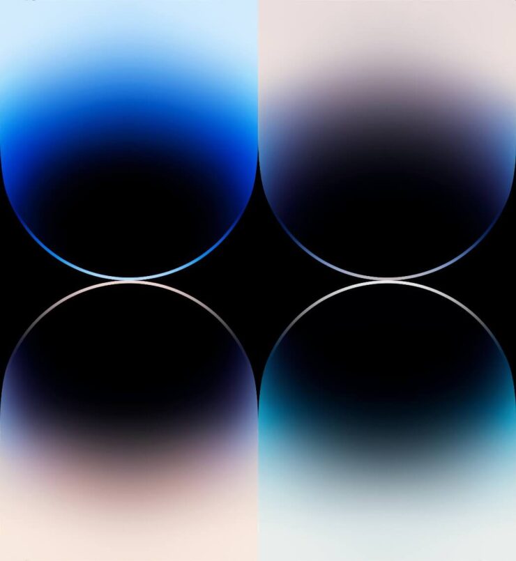 Оригинальные обои iPhone 14 Pro. Эти варианты предназначена для серебряной (слева) и черной (справа) версии смартфона. Фото.