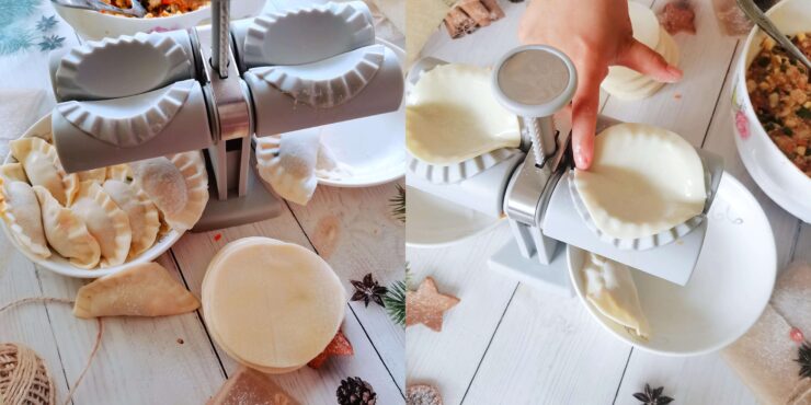 Машинка для лепки пельменей. Главное — накатать побольше теста и процесс пойдет. Фото.