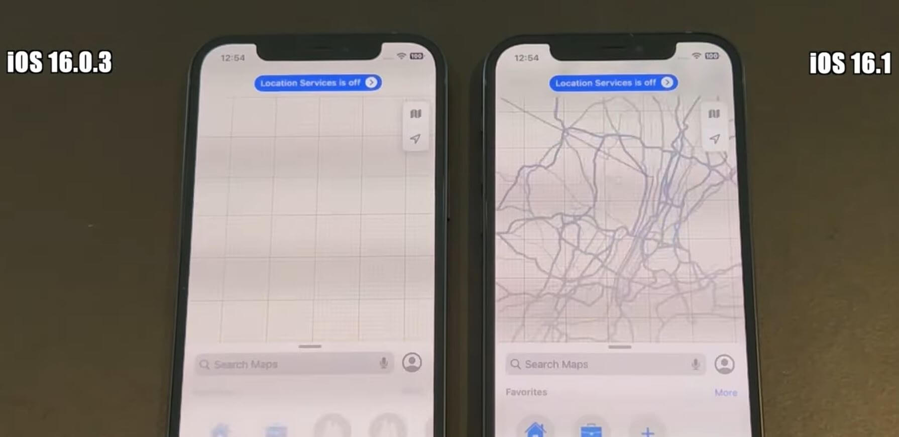 iOS 16 - velocidad.  Como puede ver, los mapas se cargaron más rápido en iPhone 12 con iOS 16.1.  Una fotografía