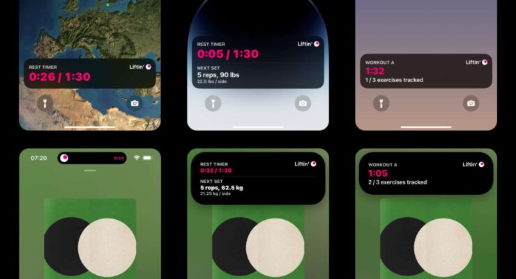 Разработчики Liftin предусмотрели все размеры баннеров для Live Activities. Фото.