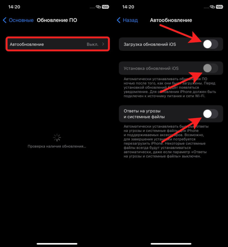 Отключите все переключатели, и автообновление вас больше не потревожит. Фото.