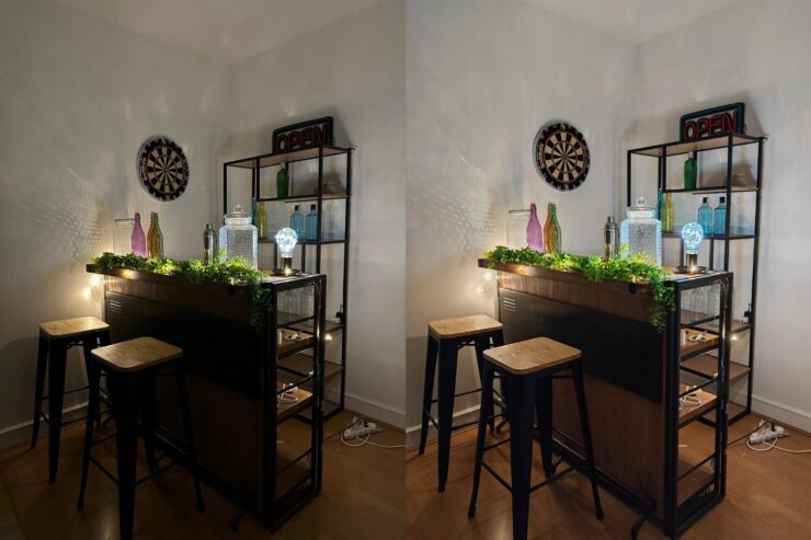 При слабом освещении Honor (справа) выдает более светлую картинку и широкий динамический диапазон. Фото.