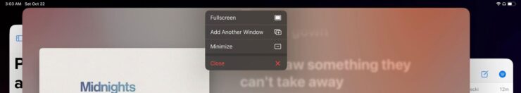 Два окна на Айпаде. Закрыть окно легко, но немного неочевидно. Было бы проще добавить крестик, как в macOS. Фото.