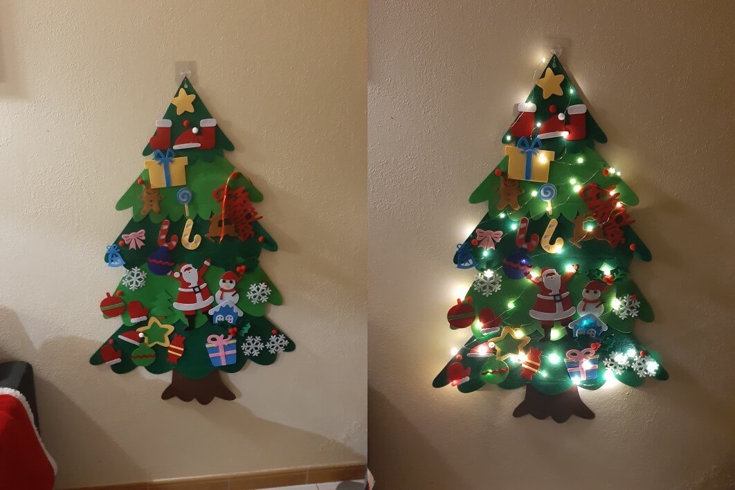 Посмотрите, как здорово смотрится такая елка на стене. Фото.