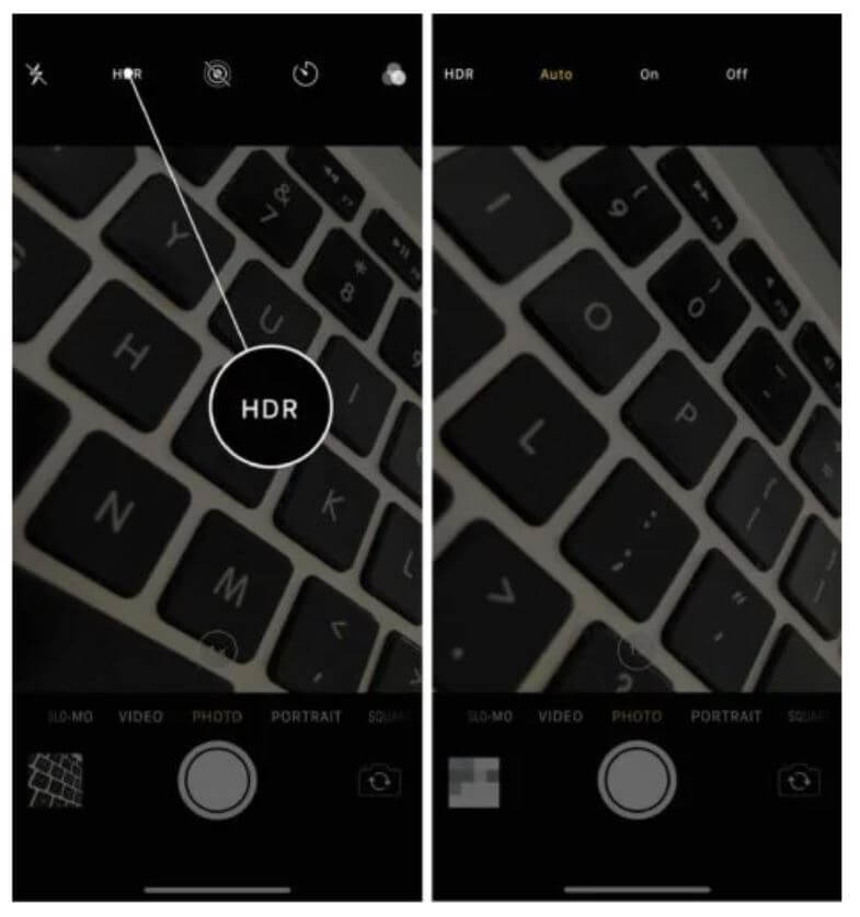 Чем отличается HDR от Smart HDR. В старых моделях iPhone HDR включается вверху экрана. Фото.