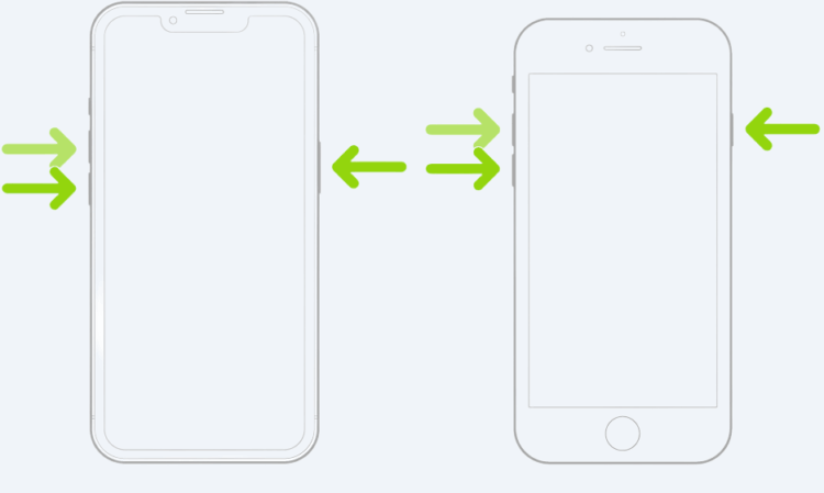 Завис экран на Айфоне. Жесткая перезагрузка на смартфонах с кнопкой и без нее выполняется одинаково. Фото.