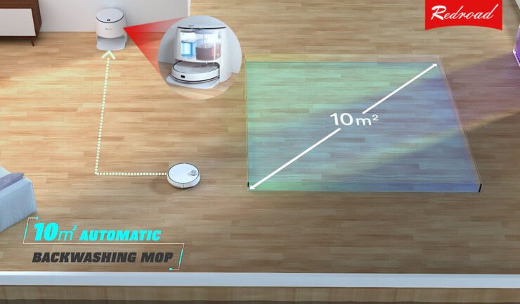 Моющий робот-пылесос для дома. После каждых 10 квадратных метров тряпка для мытья пола будет промыта. Моющий робот-пылесос для дома. После каждых 10 квадратных метров тряпка для мытья пола будет промыта. Фото.