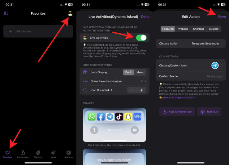 Приложения на экране блокировки — Айфон. Можно выводить иконки на Dynamic Island в iPhone 14 Pro и iPhone 14 Pro Max. Фото.