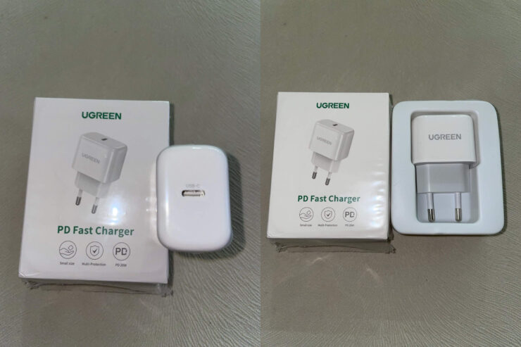 Быстрая зарядка на Айфон. Издалека блок питания Ugreen похож на оригинальную зарядку от Apple. Быстрая зарядка на Айфон. Издалека блок питания Ugreen похож на оригинальную зарядку от Apple. Фото.