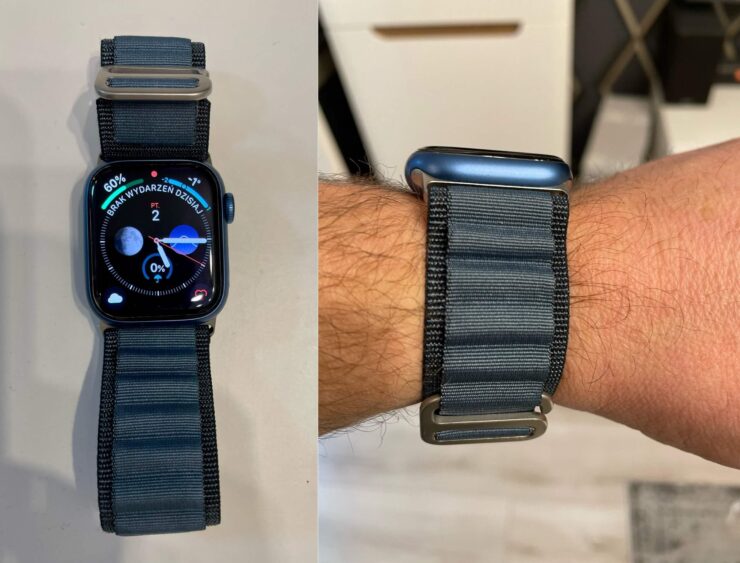 На обычных Apple Watch такой широкий ремешок смотрится странновато. Фото.