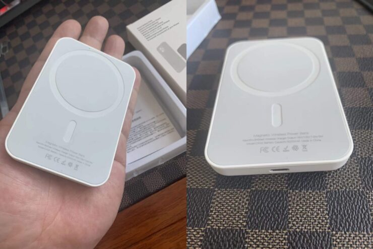 Беспроводная зарядка MagSafe. Чем-то напоминает внешний аккумулятор от Apple. Фото.