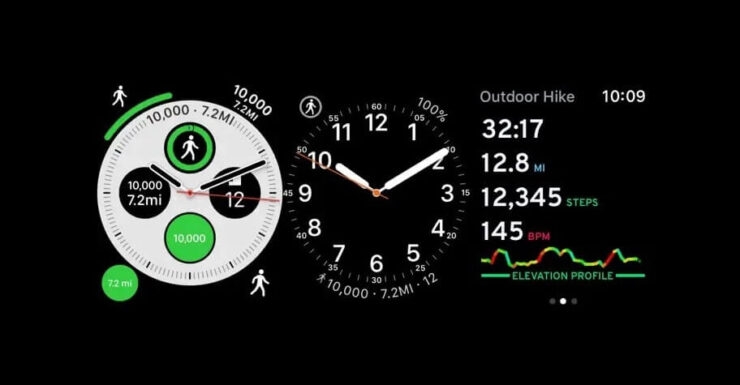 Шаги на Apple Watch. Шагомер++ предлагает разные варианты виджетов практически под все циферблаты. Фото.