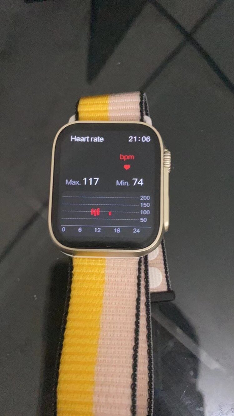 Копия Apple Watch Ultra. Измерение пульса не такое красивое, как на Apple Watch Ultra. Фото.