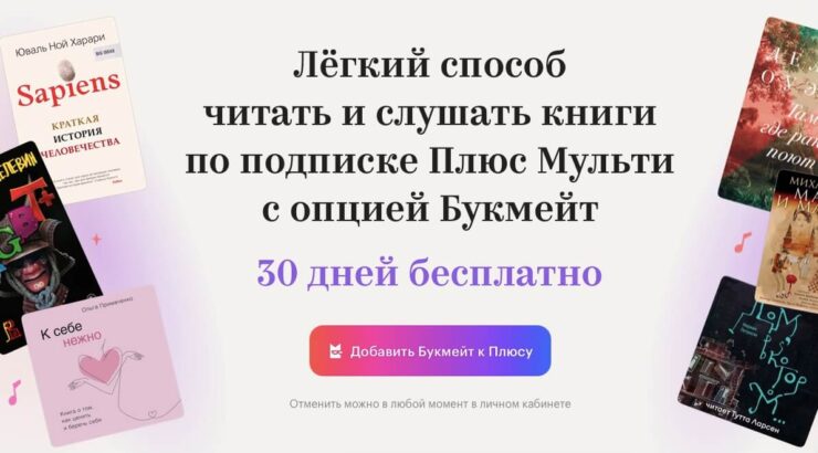 Цена подписки на Букмейт. Если у вас есть Плюс, вы можете подписаться на Букмейт всего за 100 рублей. Фото.