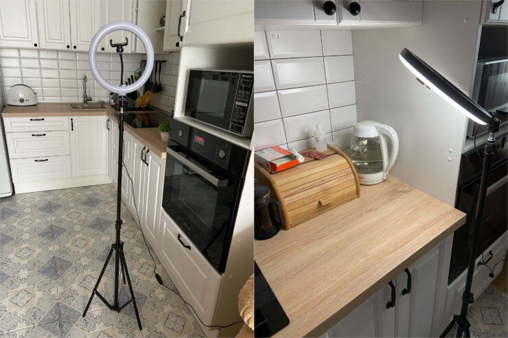 Лампа на штативе. Эта лампа создаст атмосферу блогерской студии и придаст дополнительное освещение вашей комнате. Фото.