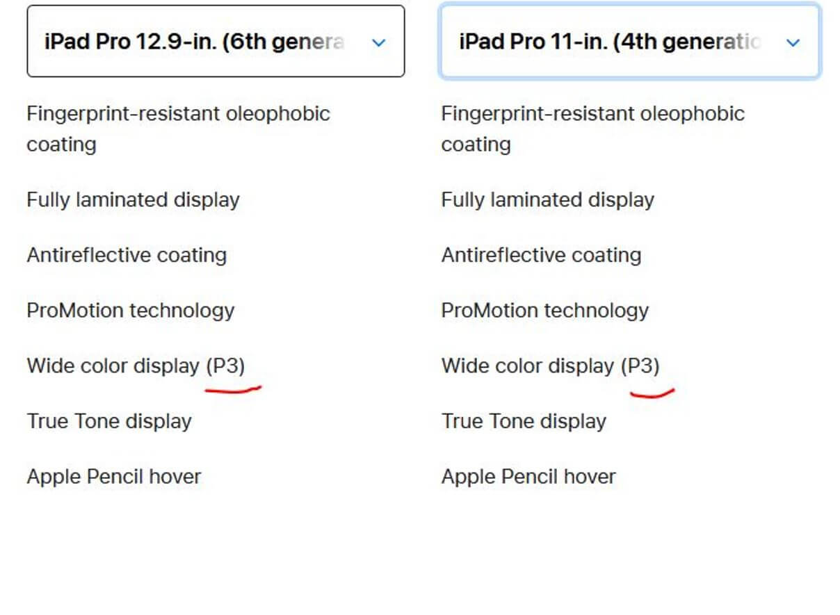 DCI-P3 — что это. iPad Pro и iPad Air имеют DCI-P3. Обычные iPad — нет. Фото.