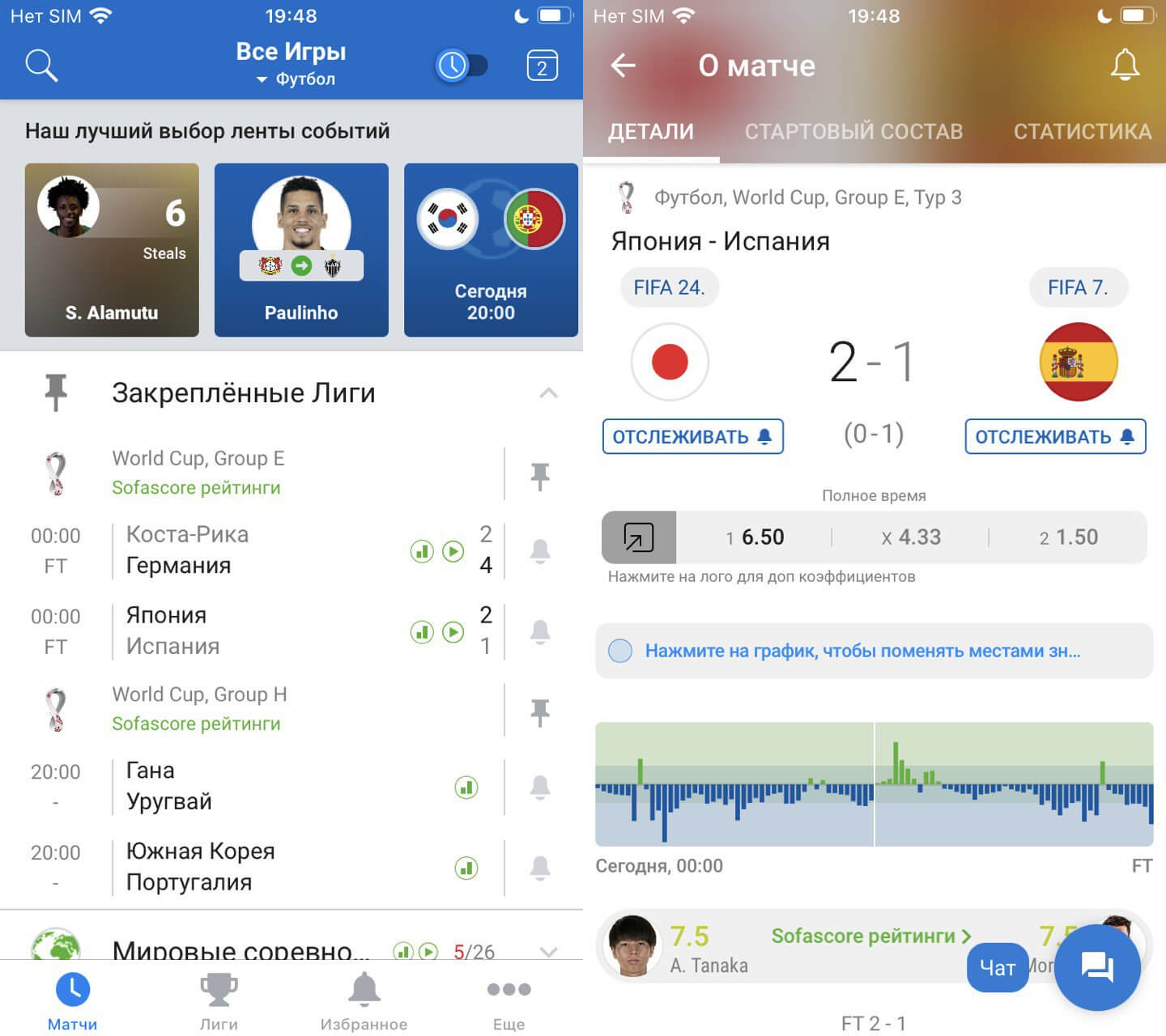 Sofascore — приложение с таблицами и подробной статистикой матчей. Фото.