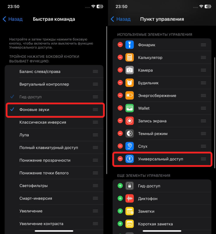 Если не отметить галочкой Фоновые звуки в Быстрой команде, то запускать их из пункта управления не выйдет. Фото.