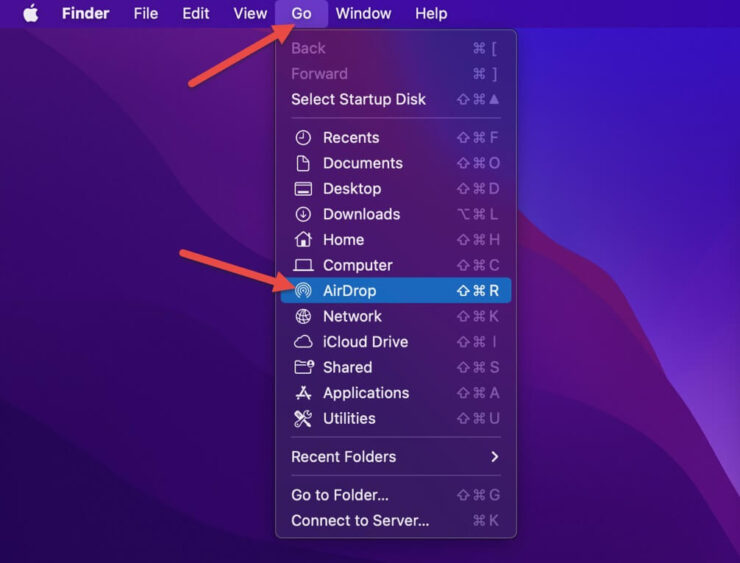 Не работает вай-фай на Макбуке. К AirDrop можно перейти и с помощью сочетания клавиш. Фото.