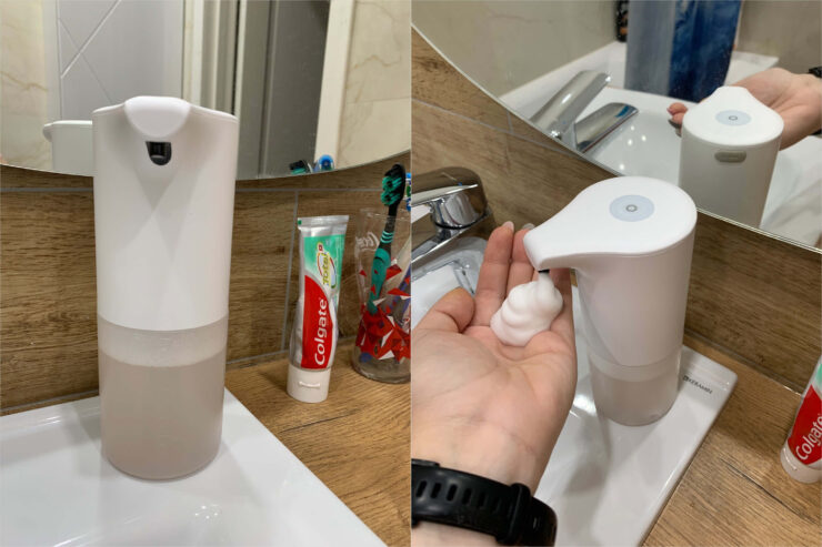 Дозатор для мыла Xiaomi. Диспенсер такой дешёвый, потому что в комплекте нет сменного блока с мыльной жидкостью. Фото.