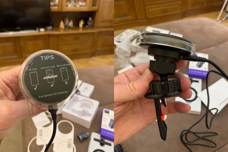 Магнитный держатель с беспроводной зарядкой. Можно не подключать зарядку и пользоваться только держателем. Магнитный держатель с беспроводной зарядкой. Можно не подключать зарядку и пользоваться только держателем. Фото.