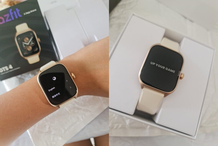 Умные часы Amazfit GTS 4. Часики очень аккуратные и элегантно смотрятся на руке. Фото.