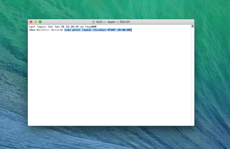 Автозапуск Макбука. А с помощью такой настраивается автоматическое отключение по будням в 8 вечера. Фото.