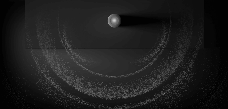 Звук распространяется во все стороны от колонки. Фото.