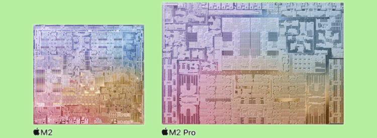 Сравнение Apple M1 Pro и M2 Pro. Размеры Apple M2 Pro на фоне прошлогоднего M2. Фото.