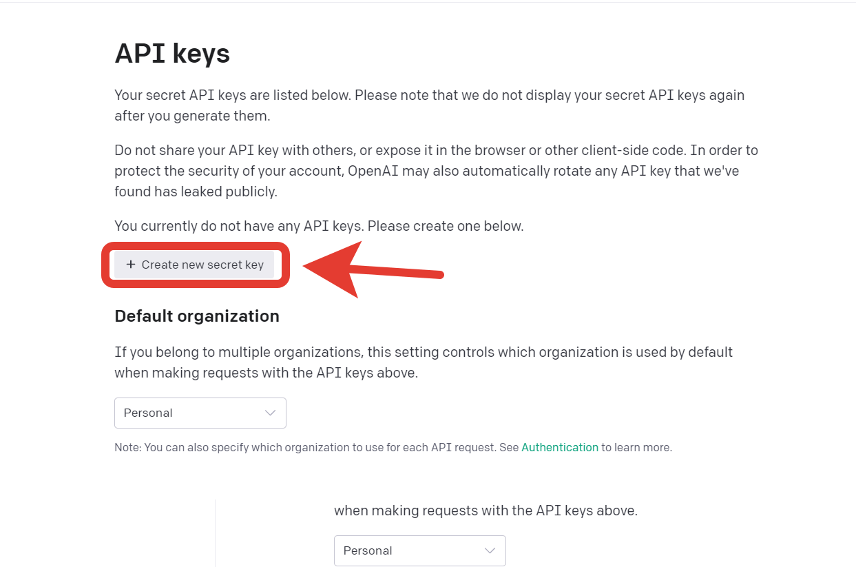 ChatGPT на русском. Ключ создается нажатием одной кнопки. Фото.