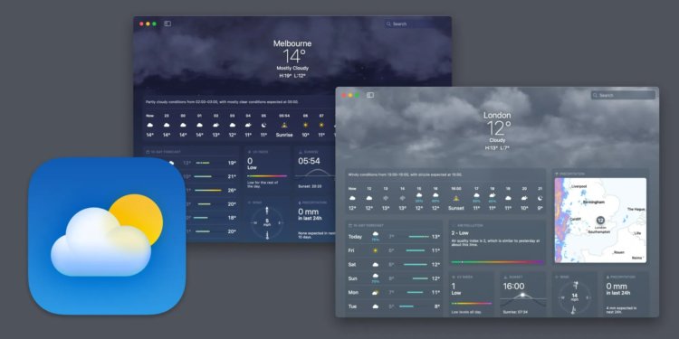 Погода в mac OS. Приложение “Погода” на macOS показывает такие же крутые погодные анимации, как и на Айфоне. Фото.