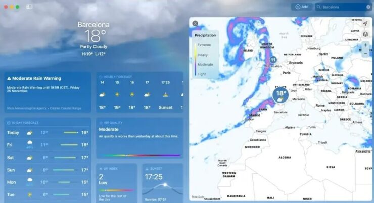 Погода на Макбуке. Вот так можно расширить карту осадков. Погода на Макбуке. Вот так можно расширить карту осадков. Фото.