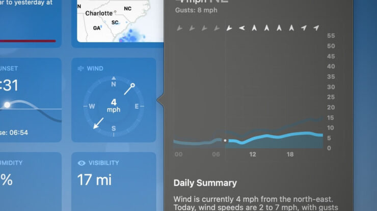 Погода в mac OS. Скорость и направление ветра учитывается по часам. Погода в mac OS. Скорость и направление ветра учитывается по часам. Фото.