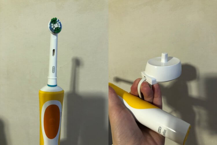 Электрическая зубная щетка Oral-B. Электрическая зубная щетка позволяет качество очищать труднодоступные места. Фото.