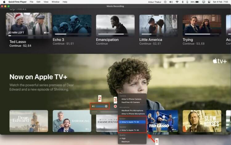 Запись экрана на Apple TV. Скринкаст будет записан со звуком. Фото.