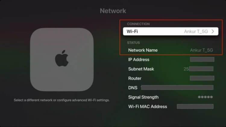 Как сделать скриншот на Apple TV. Обязательно проверьте сеть на Apple TV и Маке. Фото.