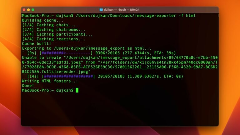 Вот так выглядит экспорт сообщений из iMessage. Как-то не для удобного использования. Фото.