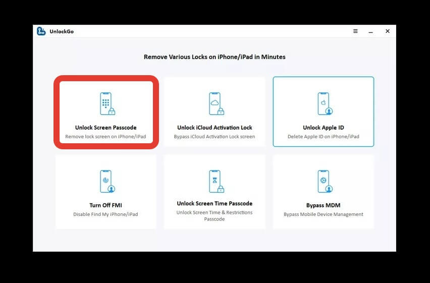 Все, что можно сделать с помощью UnlockGo, расположено на главном экране программы. Фото.