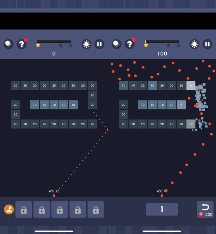 Игра Bricks n Balls. С помощью шариков необходимо очистить поле. Фото.