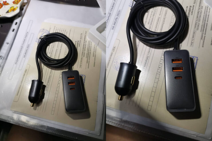 Автомобильная зарядка для телефона. Зарядка очень компактная и позволяет легко зарядить даже ноутбук. Фото.