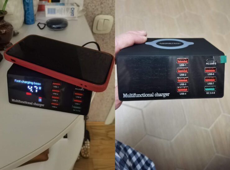 Зарядная станция для телефона. Зарядка большая, но мощная. Зарядная станция для телефона. Зарядка большая, но мощная. Фото.