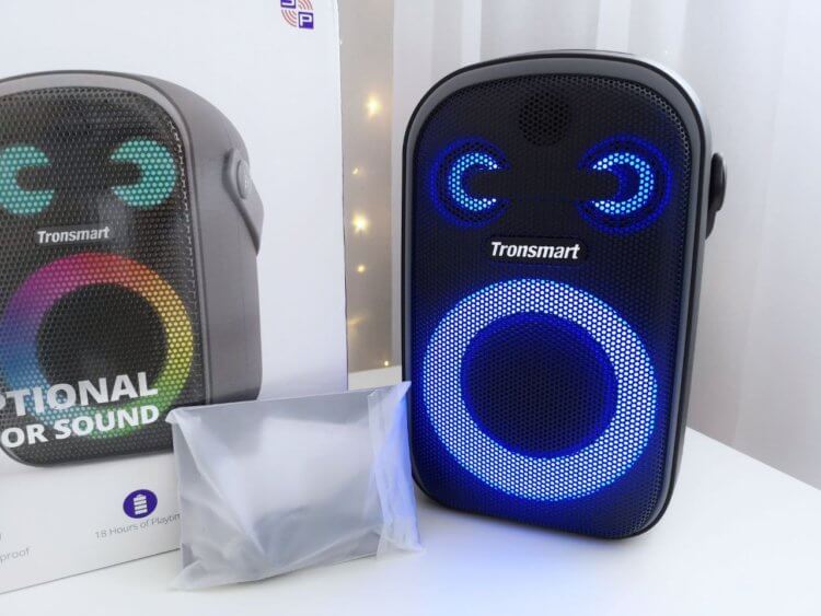 Wireless portable bluetooth speaker.  The backlight can be adjusted via the app.  Photo.