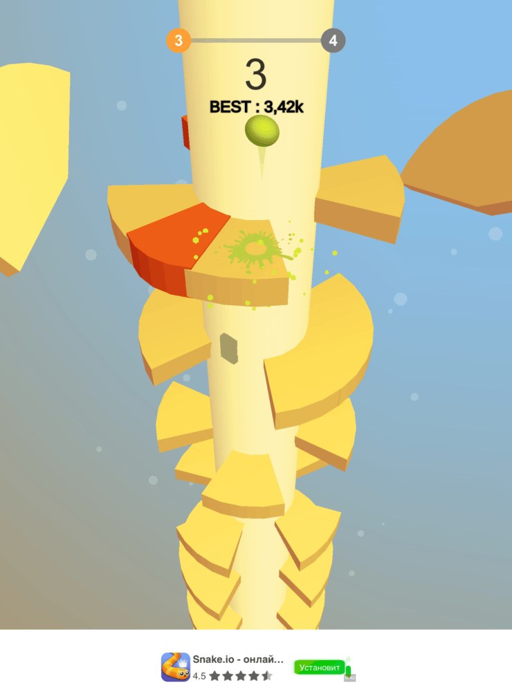 Скачать Helix Jump. Если попасть на красную секцию, то игра закончится. Фото.