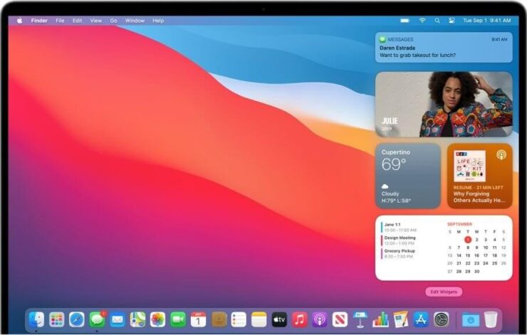 Уведомления на Макбуке. Виджетами и уведомлениями на Маке не очень удобно пользоваться. Фото.