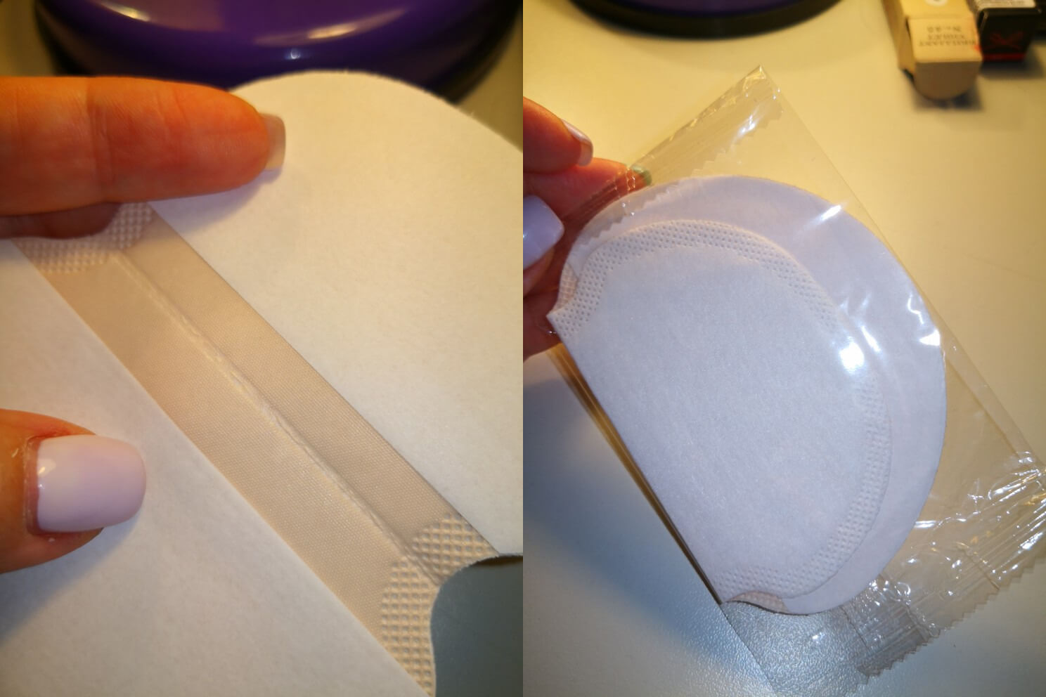 Эти прокладки наклеиваются на складку одежды в подмышечной области. Фото.