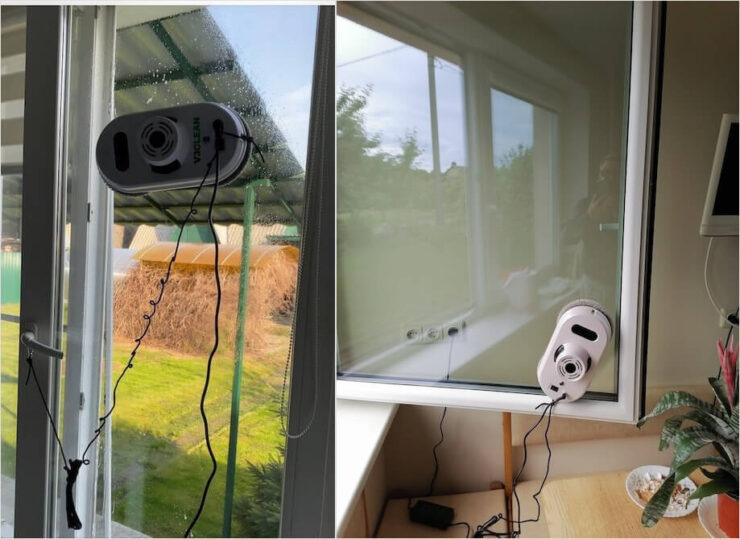 Робот-мойщик окон на AliExpress. Если эта штука сорвётся, она не упадёт благодаря страховочному тросу. Фото.