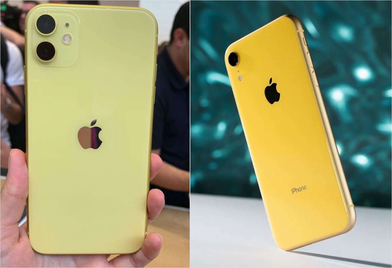 Как проверить Айфон при покупке. Разные модели Айфоны имеют разные оттенки. Слева — iPhone 11, справа — iPhone XR. Фото.