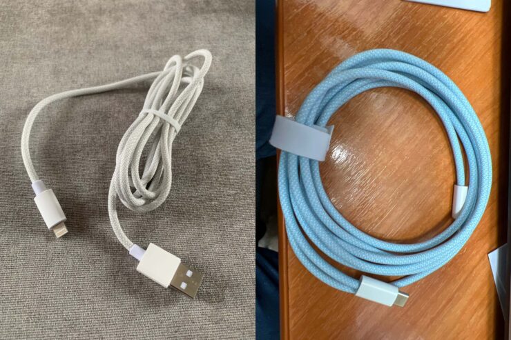 Провод для зарядки Айфона. Оба кабеля тканевые, поэтому прослужат вам значительно дольше комплектного. Фото.
